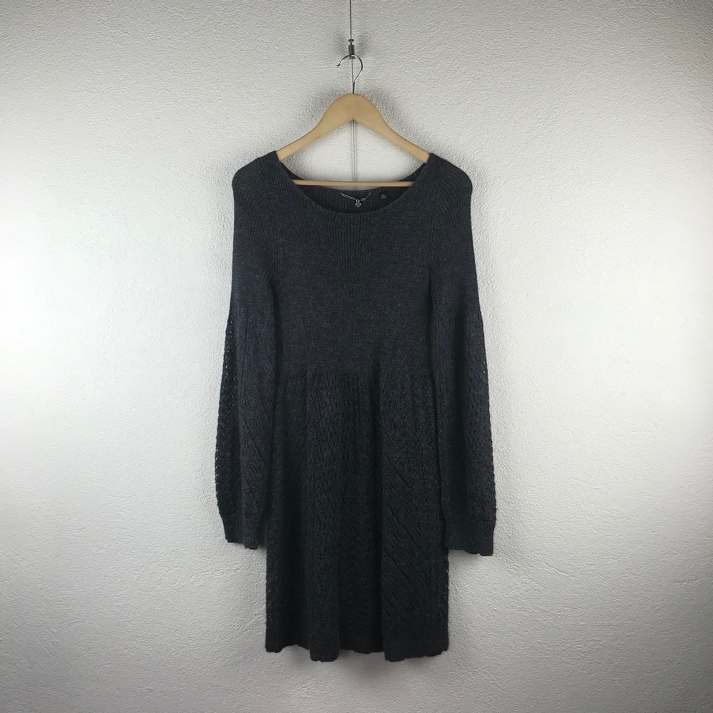 Urban Outfitters l L Knitted & Knotted Gray Open Weave Cozy Knit Sweater Dress